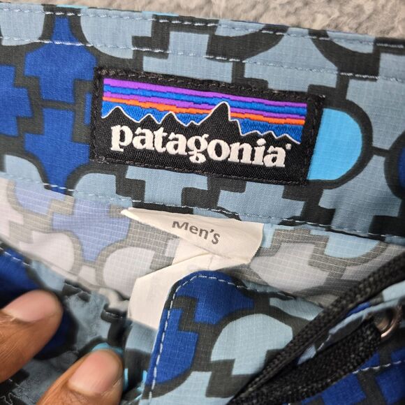 Patagonia Board Shorts Men's Geometric Blue Side Zip Pocket Lightweight Size 40 - Picture 6 of 13